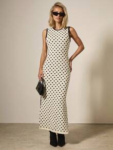 COSMINA Casual Polka Dot Fitted Round Neck Sleeveless Women Sweater Dress Autumn Winter Clothes For Women - Multicolor - View 3