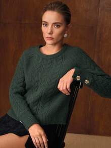 MOTF PREMIUM 绞花针织纯色金属花卉细节毛衣 - 綠色 - 查看 9