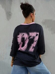 SAYEHFBABY 07 针织蝴蝶结衬衫休闲字母数字图案T恤女款，适合夏季 - 彩色 - 查看 5