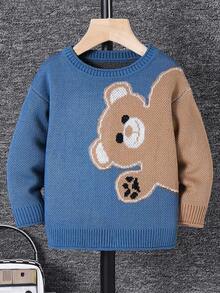 SHEIN Young Boy Cartoon Bear Round Neck Long Sleeve Casual Sweater, Autumn Fall Winter - Multicolor - View 2