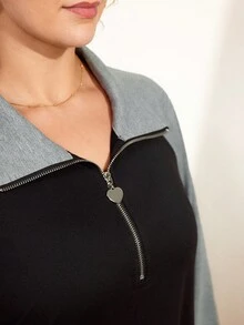 Momelise Vestido casual holgado de manga raglán con diseño de cremallera y contraste de color para mujer de talla grande, otoño - Multicolor - Ver 7