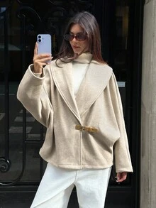 Aloruh Women's Solid Color Shawl Collar Raglan Sleeve Loose Casual Jacket With Button Decoration, Suitable For Commuting And Outdoor Wear, Autumn/Winter Fall Clothes For Women Halloween Halloween Costumes Winter Clothes Jacket Winter Clothes For Women