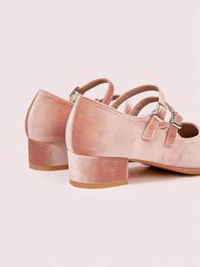 CUCCOO DOLLMOD 2025春夏新款时尚百搭系带玛丽珍鞋，艺术花卉鞋，复古圆头粗跟高跟鞋女 - 藕粉色 - 查看 9