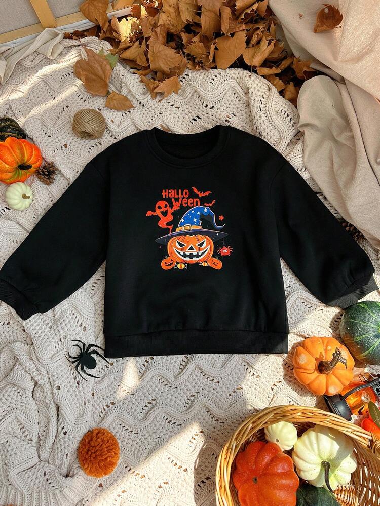 Toddler Boys' Pumpkin Graphic Loose Fit Sweatshirt, Casual Style For Fall