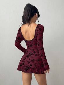 EgrlEra Petite 女式植绒网眼镂空蝴蝶结长袖透视连衣裙 - 彩色 - 查看 2