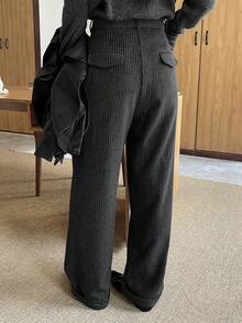 DAZY Quần ống đứng kẻ caro dáng rộng cho nữ, phù hợp mặc đi làm, đi làm văn phòng vào mùa thu đông - Màu xám đen - Xem 6
