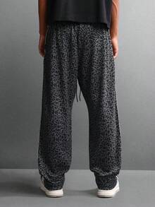 SUMWON Leopard Print Drawstring Wide Leg Sweatpants With Side Stripe Detail Loose Fit Casual Streetwear Relaxed Lounge Pants Autumn Winter Collection - Dark Grey - View 2