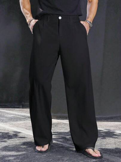 Manfinity Homme Men's Soft Lightweight Straight Leg Loose Casual Trousers For Summer, Fall