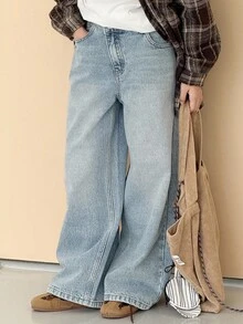 DAZY 青少年女孩休闲牛仔裤 - 淺色水洗藍 - 查看 7