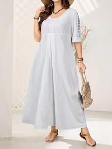 EMERY ROSE 大码女式夏季假日白色蕾丝拼接长款带口袋连衣裙