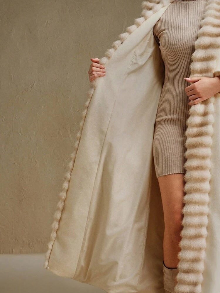 女性用 取り外し可能な猫の首輪付き パッチワーク ロング ウールコート、エレガントな フォーマル アウターウェア 秋、冬、外出、パーティー、シック、新年、クリスマス、仕事、卒業式、結婚式に