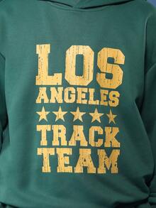 SUMWON Tween Los Angeles Track Team Matching Hoodie Sweatshirt And Shorts Set With Varsity Graphics And Side Pockets Winter Co-Ord Set With Drawstring Waist Fall - Green - View 5