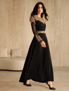 Anewsta 女士复古时尚假日套装，串珠亮片刺绣优雅派对连衣裙，适合秋季、冬季、新年、派对、婚礼等场合。 - 黑色 - 查看 7