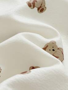 SHEIN 2pcs/Set Baby Boy Cute Bear Print Outfit, Turndown Collar Long Sleeve Cardigan + Loose Fit Pants, Comfortable Autumn/Winter Set Fall