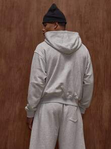 Musero Oversized Premium Boxy Double Pocket Jersey Double Zip Through Hooded Jacket Fall/Autumn Winter - Grey - View 2