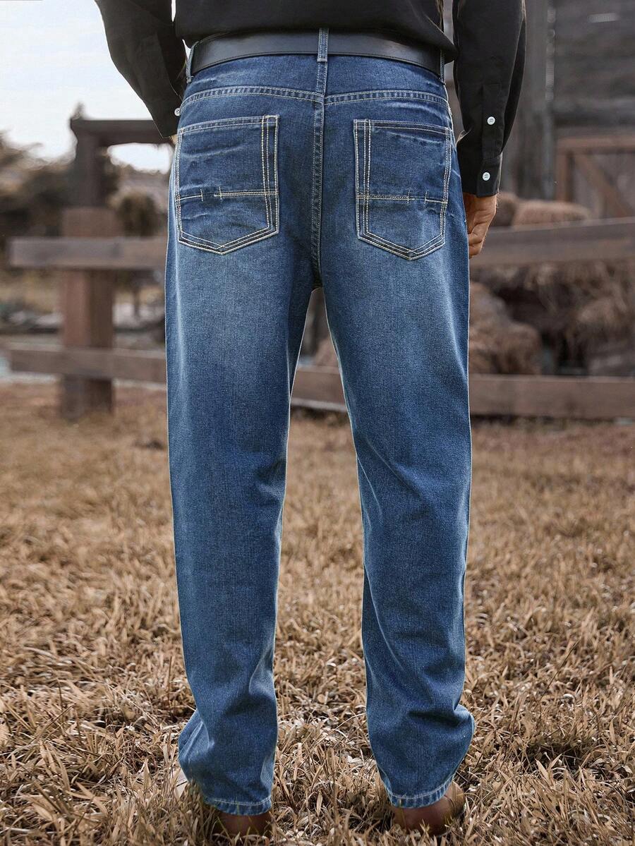 Manfinity Nomadique 男士复古西部牛仔风格宽松直筒牛仔裤