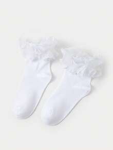 ROMWE Kawaii Women's Fashionable Mid-Calf Socks With Hollow Ruffled Design - Silver white - View 3