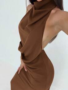 Aloruh New Sexy Backless Sleeveless Off-Shoulder Ruched Decor Slimming Concealed Belly Long Cocktail Party Music Festival Versatile Relaxed Fit Vintage Eggplant Purple Flowy Dress,Dresses For Women Party