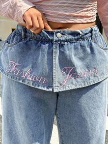 Rivivi Plus Size Casual Slimming Straight Leg Denim Jeans