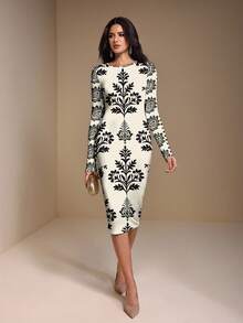 Shutterstock Glamance Robe décontractée élégante mi-longue pour femmes, convenant pour le travail, les sorties, les fêtes, l'automne/l'hiver. Nouvelle collection de vêtements chics et élégants avec manches longues pour le Nouvel An