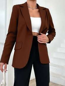EURMUSE Ladies Single Breasted Suit Jacket - Red - View 5