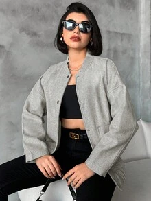 EURMUSE Women Plain Simple Stylish Casual Everyday Overcoat - Grey - View 1