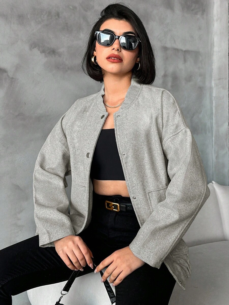 EURMUSE Women Plain Simple Stylish Casual Everyday Overcoat - Grey - View 1