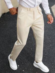 Manfinity Mode Men's Solid Color Pleated Pocket Casual Suit Pants, Boyfriend/Husband Gift, Anniversary Gift, Old Money