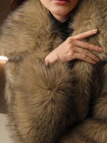 Anewsta 秋冬新款百搭芥末黄宽松翻领长袖毛茸茸外套