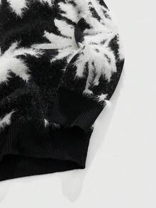 ROMWE MEN Men's Casual Coconut Tree Pattern Crew Neck Long Sleeve Sweater, Autumn/Winter - Black and White - View 4