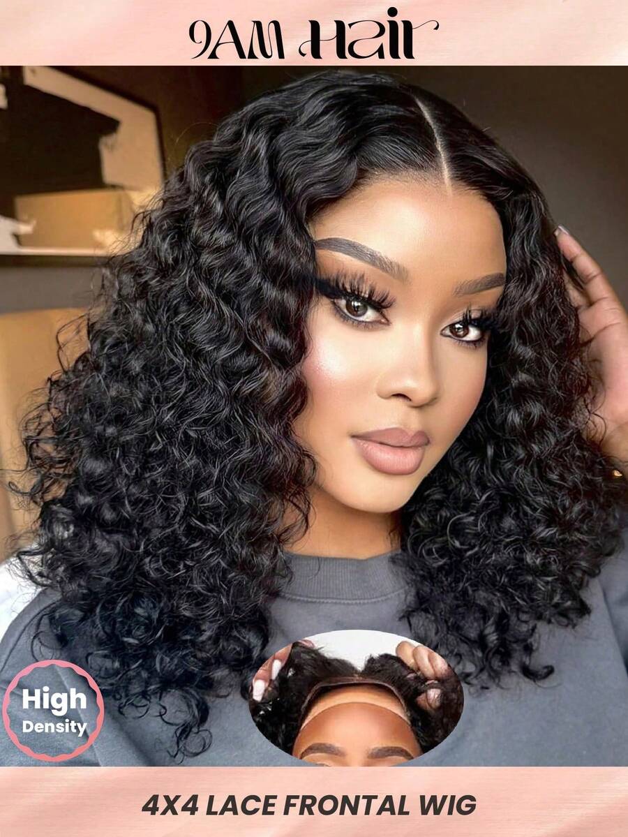 Density Pro 16 英寸鲍勃假发真人发水波无胶假发预拔预剪 200 密度 4x4 蕾丝前闭合假发适合女士 10-20 英寸 - S1 - 查看 1