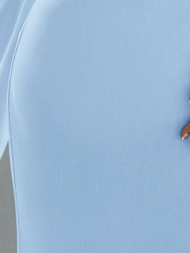 Aloruh Asymmetric Neckline Minimalist Solid Color Fitted Dress For Women,Fall Wedding Guest Dress,Wedding Guest Dress Women - Baby Blue - View 9