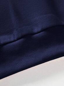 RueChic 男士休闲字母图案圆领运动衫，秋冬 - 藏蓝色 - 查看 4