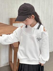 Dazy Kids Young Girl Cute Collared Knit 2 In 1 Sweatshirt - White - View 6