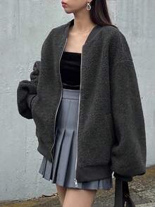 FRIFUL 女式超大羊毛飞行员夹克，宽松版型，纯色