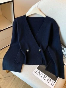 Modelyn Women's Solid Color Criss-Cross Wrap Dolman Sleeve Cardigan, Fashionable & Versatile - Royal Blue - View 1