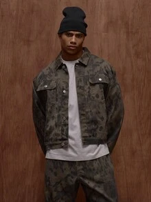 Musero 豹纹字母印花牛仔夹克，翻盖口袋，纽扣细节 / 冬季 - 彩色 - 查看 5