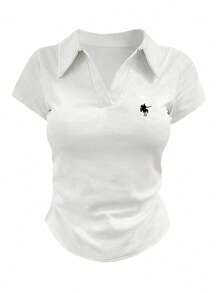 Casual All-Match Fitted Short Sleeve T-Shirt For Women, Versatile For Everyday Wear - Black - View 5