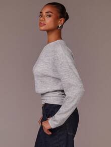 Athîral Women's Light Gray Knit Asymmetric Off-Shoulder Top | Relaxed Fit With Waist-Defining Silhouette & Stretch Fabric For Korean-Inspired Minimalist Style (Office/Brunch/Urban Outings)Korean Fashion,Off Shoulder Top,Minimalist Style,Stretch Knit,Asymmetric Neckline ,Comfort Wear,Autumn Outfits For Women,Autumn/Winte - Grey - View 5