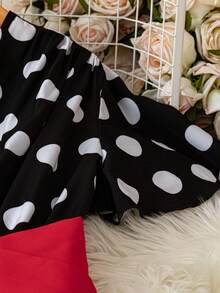 Trelyra Women Short Sleeve V-Neck Polka Dot Print Dress, Fashionable For Summer - Black - View 3