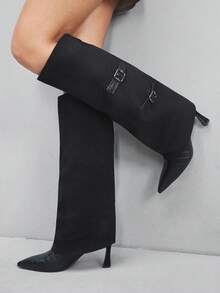 CUCCOO SZL 黑色麂皮尖头Y2K细高跟踝靴 - 黑色 - 查看 2