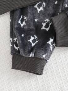 Cozy Pixies 2pcs/Set Young Boy Cartoon Penguin Print Crew Neck Long Sleeve Sweatshirt And Elastic Waist Thermal Lined Jogger Pants,Winter,Family Matching Fall - Grey - View 8