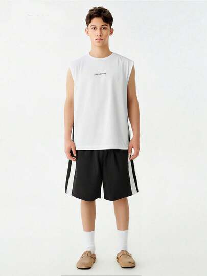 SHEIN 2st/set Tonårspojke brevtryck crew Neck linne och shorts set