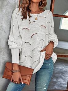 EMERY ROSE Áo len chui đầu dài tay cổ tròn màu trơn dáng rộng thoải mái cho nữ, mùa thu - trắng - Xem 3