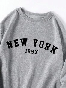 INAWLY Letter Graphic Thermal Lined Sweatshirt Fall Cloth For Women - Light Grey - View 3