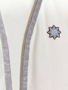 Manfinity RebelGame Men's Casual Loose Knit Cardigan With Pentagram Embroidery And Rhinestone Decor, Long Sleeve, Autumn, For Fall Winter - Beige - View 5