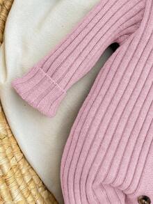 SHEIN Newborn Baby Girl Cute Knitted Jumpsuit With Footies And Hat Set, Versatile For Autumn/Winter Newborn Baby Photoshoot Outfit Newborn Sweater Romper Newborn Going Home Outfit Baby Knit Jumpsuit Newborn Knit Outfit Fall - Baby Pink - View 4