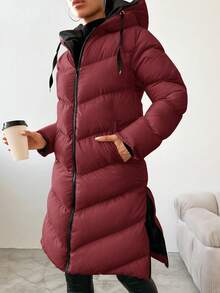 EURMUSE Women's Casual Zip Up Hooded Coat, Versatile For Winter - Burgundy - View 6