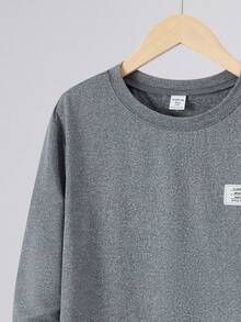 SHEIN Teen Boys' Slim Fit Gray Long Sleeve Top And Pants Set, Casual Collegiate Style, Comfortable And Versatile, Soft Fabric, Suitable For Daily Wear, School, Outings, Outdoor Activities, And Home, Base Layer For Autumn/Winter, Back To School Outfit Teen Loungewear Sets Teen Boys Cotton Sets Teen Boy Pajama Set Boys Cotton Pajama Sets - Grey - View 8