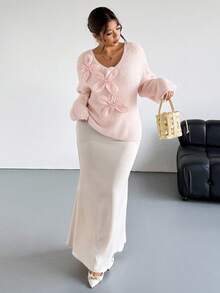 Firerie Maglione lavorato a maglia con maniche lunghe, scollo a V, comodo e morbido, decorato con fiori rosa, adatto per San Valentino, concerti, performance, appuntamenti, cene formali, gala, matrimoni, sexy, elegante, pendolarismo, ritorno a scuola, vacanze, spiaggia, romantico e grazioso, chic da ufficio, stile sirena, feste di compleanno in autunno/inverno - Rosa - Visualizzare 8